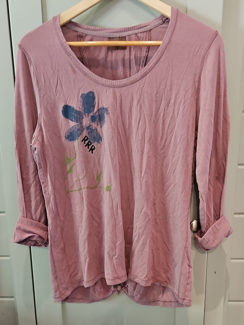 Shambhala Han Painted Flower Long-Sleeve Tee — Dusty Mauve Sz Large
